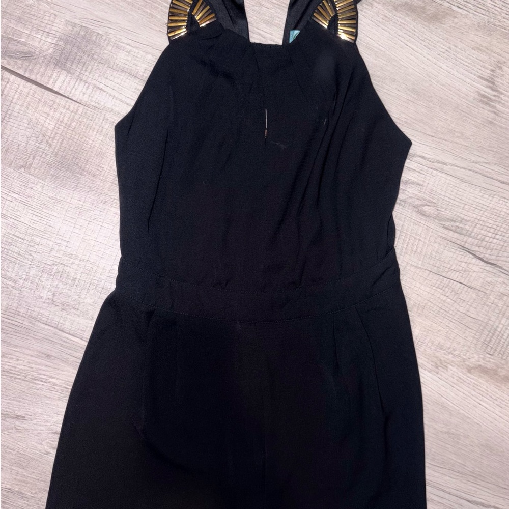 Black Jumpsuit with Gold Accent Strap